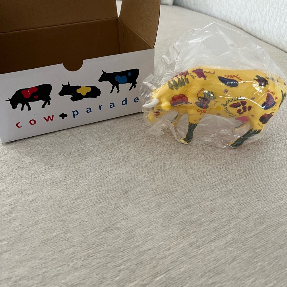 CowParade Yellow Figurine with Colorful Designs